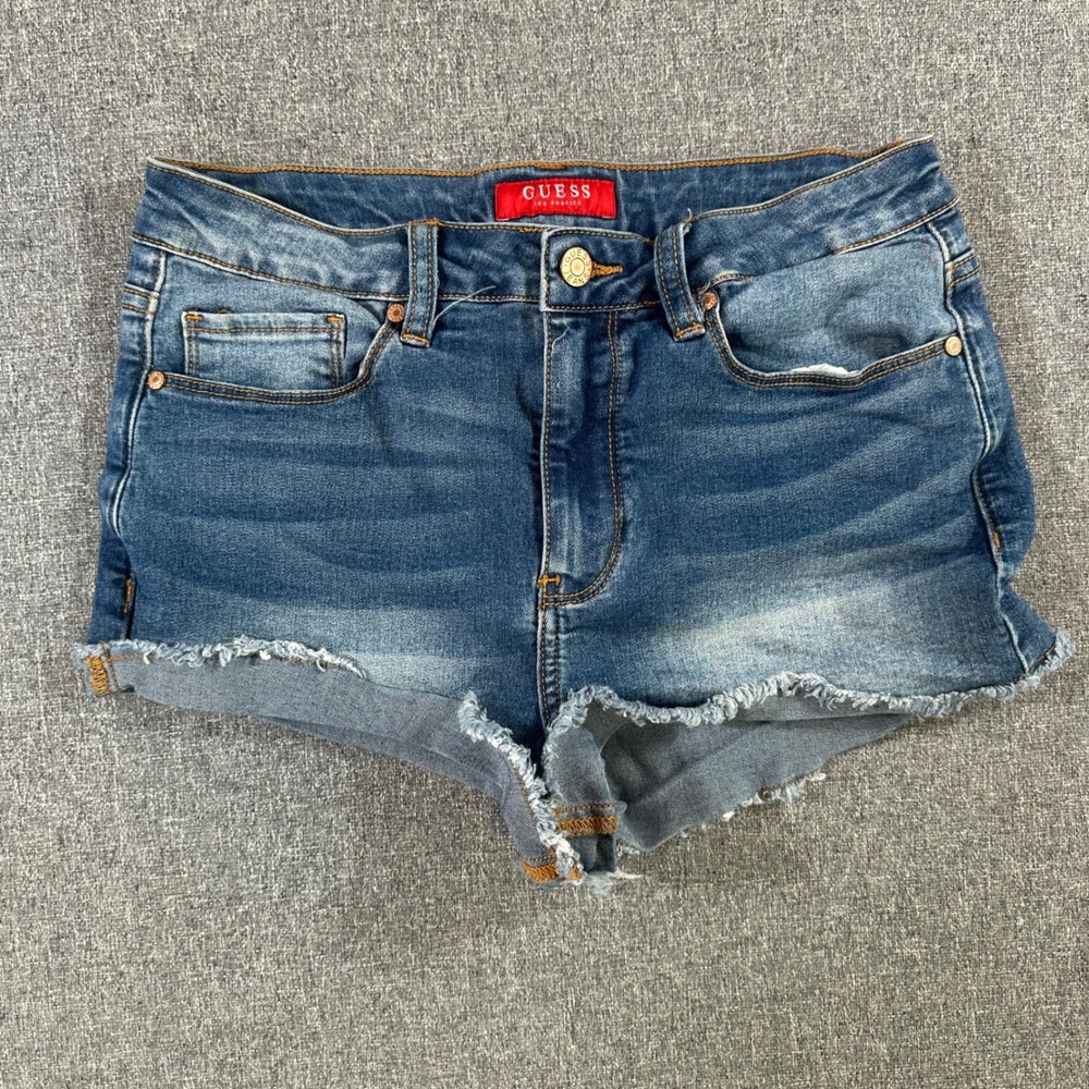Guess Denim Cutoff Shorts Womens 27 Blue Jean Frayed Hem Y2K Booty Short Q72D25R